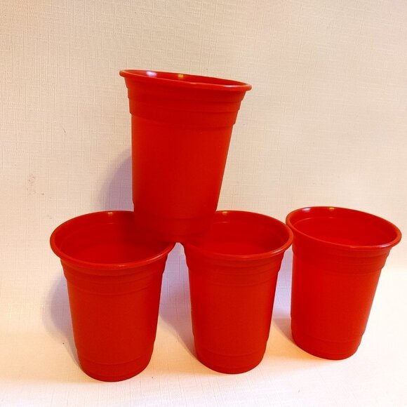 FUN JACK ASTOR'S RED Pint Cups Reusable Beer Cups Red Solo Look Lot of 4 - Picture 3 of 4